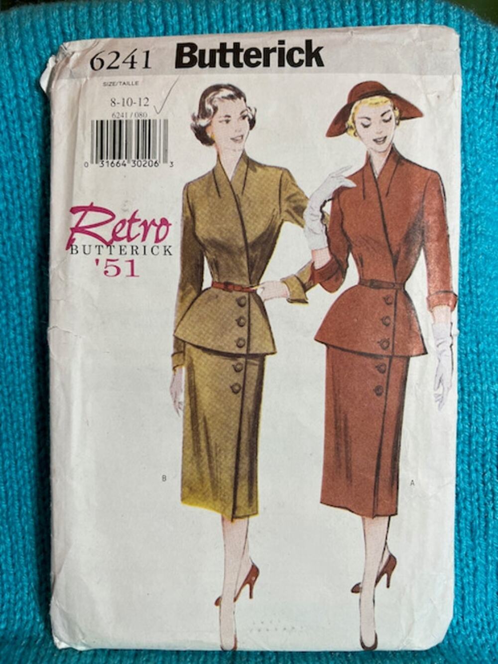 Butterick Sewing pattern 6241 retro 1050s suit blazer skirt sz 8 10 12